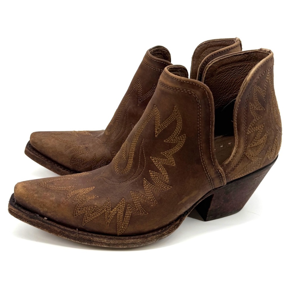 Ariat Womens 9.5 Dixon Western Booties Distressed Brown Leather Snip Toe Cowgirl